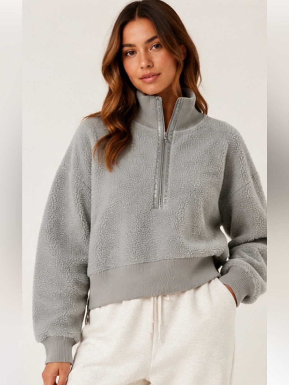 #204 Varley Sherpa Half Zip Pullover Gray XL Oversized Fleece